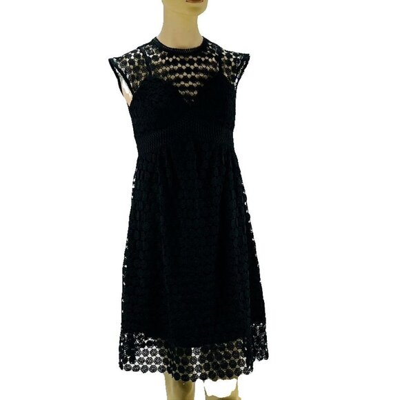 Anthropologie ERI + ALI Morea Black Crocheted Fit and Flare Dress Size 2P - Picture 7 of 11
